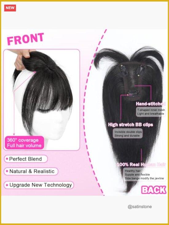 100% Human Hair Topper with Bangs Clip in Hair Extensions Daily Wear Thin Hair main image 6